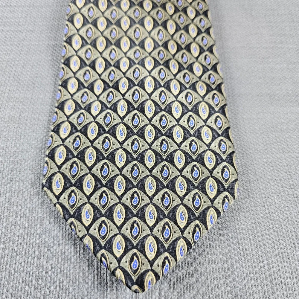 Stafford Executive Mens Silk Tie Made in Italy Gold Black Blue Geometric Paisley